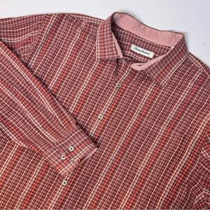Tommy Bahama Lazlo Lux Stripe Shirt Red Plaid Men's XLTG